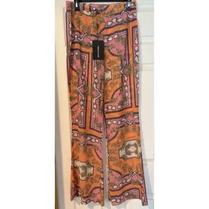 PrettyLittleThing Pink Scarf Print Beach Flares Pants CMV8715 Boho Summer New